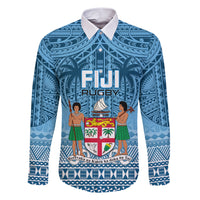Custom Fiji Rugby Family Matching Short Sleeve Bodycon Dress and Hawaiian Shirt Fijian Go 2023 World Cup LT01 Dad's Shirt - Long Sleeve Blue - Polynesian Pride