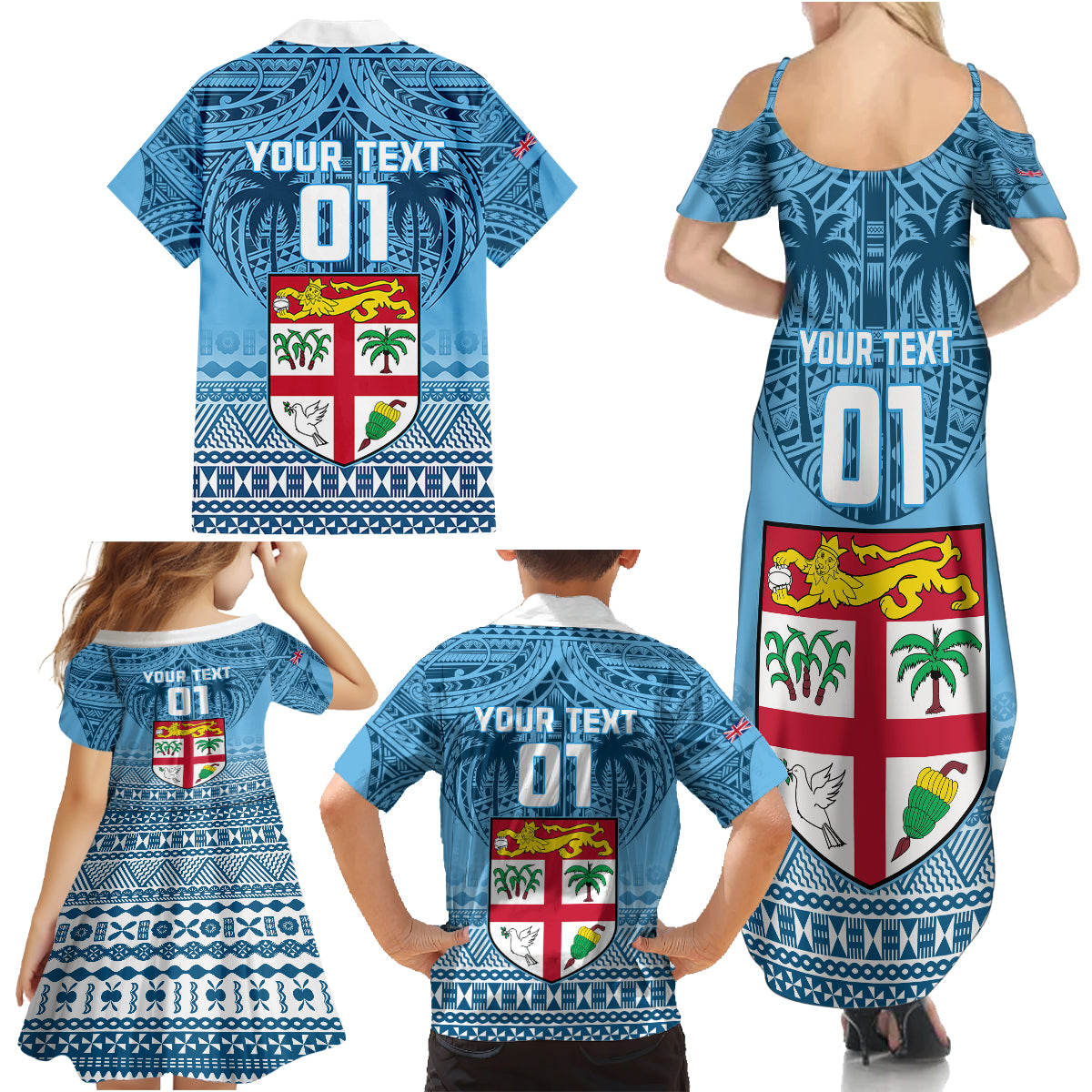 Custom Fiji Rugby Family Matching Summer Maxi Dress and Hawaiian Shirt Fijian Go 2023 World Cup LT01 - Polynesian Pride