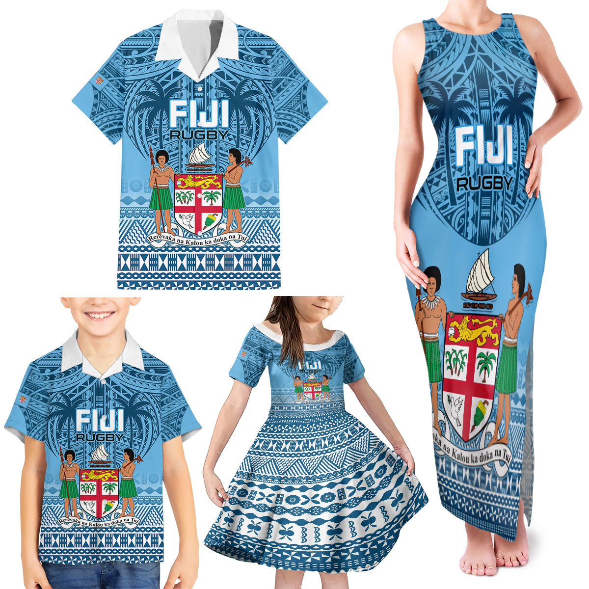 Custom Fiji Rugby Family Matching Tank Maxi Dress and Hawaiian Shirt Fijian Go 2023 World Cup LT01 - Polynesian Pride