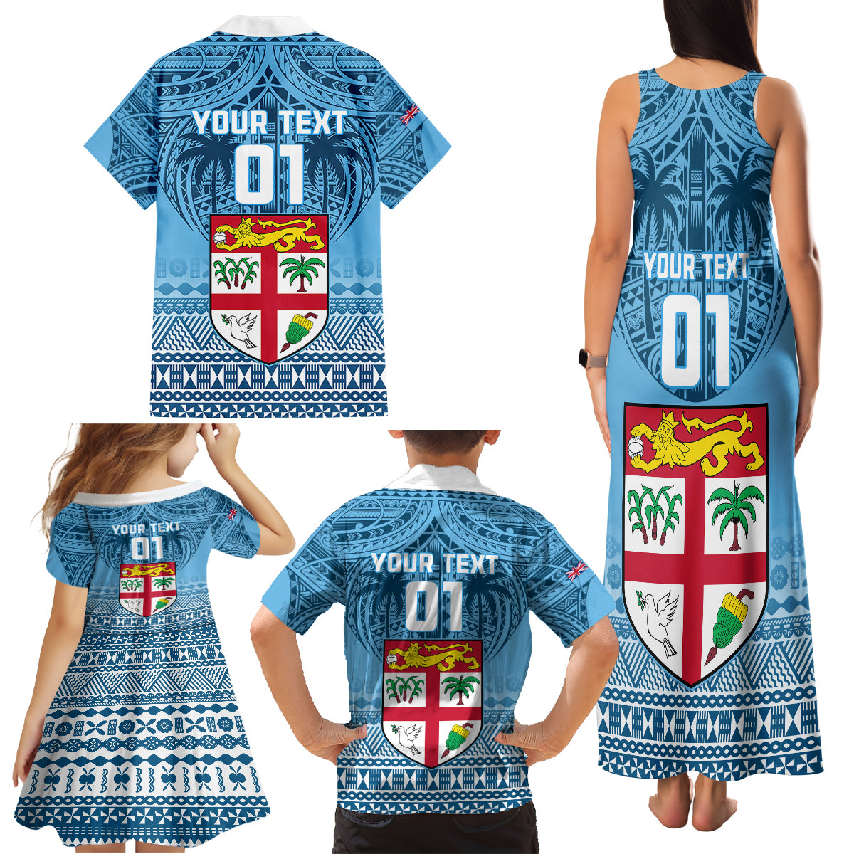 Custom Fiji Rugby Family Matching Tank Maxi Dress and Hawaiian Shirt Fijian Go 2023 World Cup LT01 - Polynesian Pride