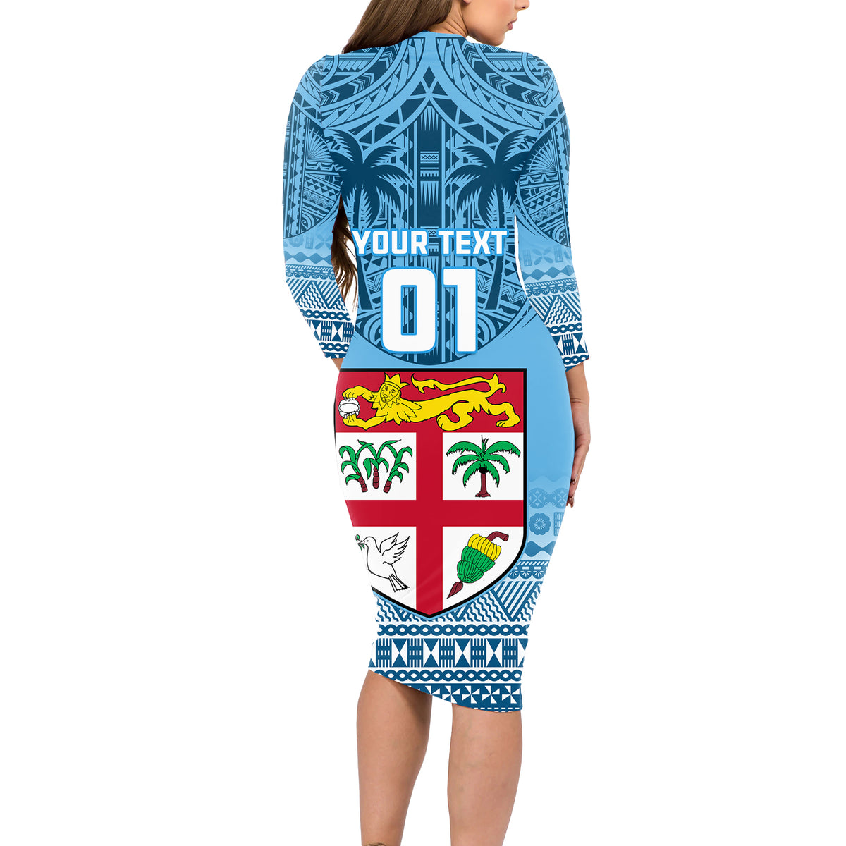 Custom Fiji Rugby Long Sleeve Bodycon Dress Fijian Go 2023 World Cup LT01 - Polynesian Pride