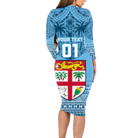 Custom Fiji Rugby Long Sleeve Bodycon Dress Fijian Go 2023 World Cup LT01 - Polynesian Pride
