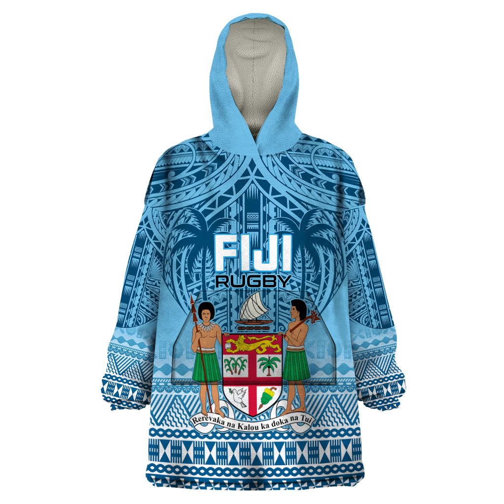 Custom Fiji Rugby Wearable Blanket Hoodie Fijian Go 2023 World Cup LT01 One Size Blue - Polynesian Pride