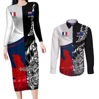 Custom New Zealand And France Rugby Couples Matching Long Sleeve Bodycon Dress and Long Sleeve Button Shirts XV de France Kiwi Silver Fern 2023 World Cup LT01 Black - Polynesian Pride