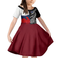 Custom New Zealand And France Rugby Family Matching Mermaid Dress and Hawaiian Shirt XV de France Kiwi Silver Fern 2023 World Cup LT01 Daughter's Dress Black - Polynesian Pride