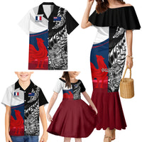 Custom New Zealand And France Rugby Family Matching Mermaid Dress and Hawaiian Shirt XV de France Kiwi Silver Fern 2023 World Cup LT01 - Polynesian Pride
