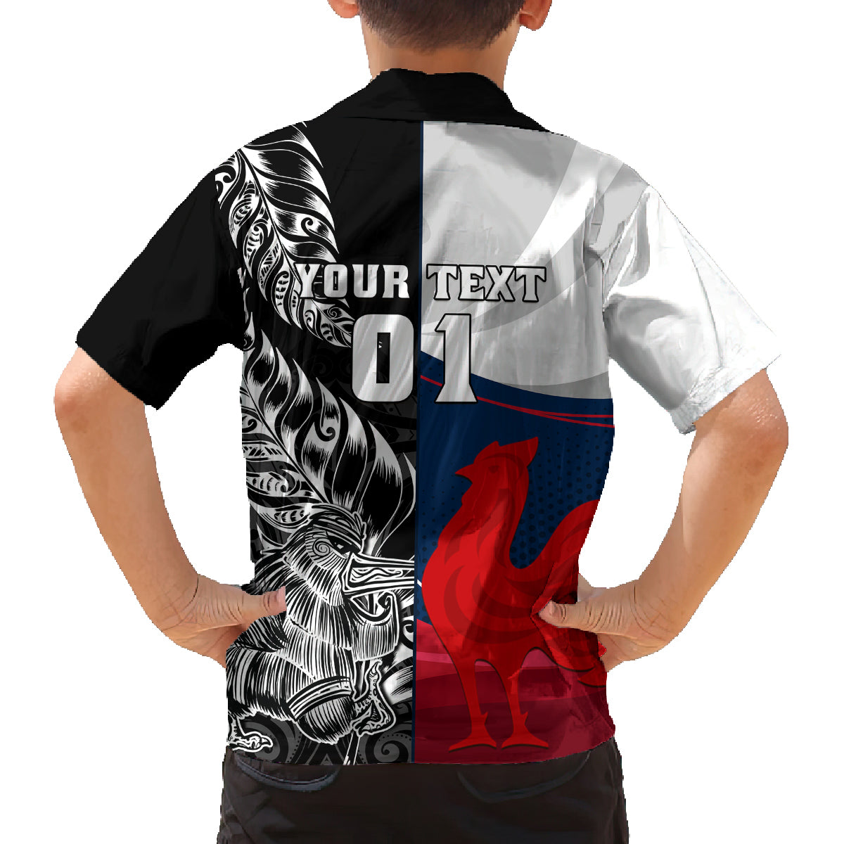 Custom New Zealand And France Rugby Family Matching Off Shoulder Long Sleeve Dress and Hawaiian Shirt XV de France Kiwi Silver Fern 2023 World Cup LT01 - Polynesian Pride