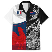 Custom New Zealand And France Rugby Family Matching Off Shoulder Maxi Dress and Hawaiian Shirt XV de France Kiwi Silver Fern 2023 World Cup LT01 Dad's Shirt - Short Sleeve Black - Polynesian Pride