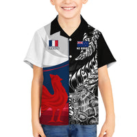 Custom New Zealand And France Rugby Family Matching Short Sleeve Bodycon Dress and Hawaiian Shirt XV de France Kiwi Silver Fern 2023 World Cup LT01 Son's Shirt Black - Polynesian Pride