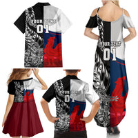 Custom New Zealand And France Rugby Family Matching Summer Maxi Dress and Hawaiian Shirt XV de France Kiwi Silver Fern 2023 World Cup LT01 - Polynesian Pride