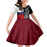 Custom New Zealand And France Rugby Family Matching Tank Maxi Dress and Hawaiian Shirt XV de France Kiwi Silver Fern 2023 World Cup LT01 Daughter's Dress Black - Polynesian Pride