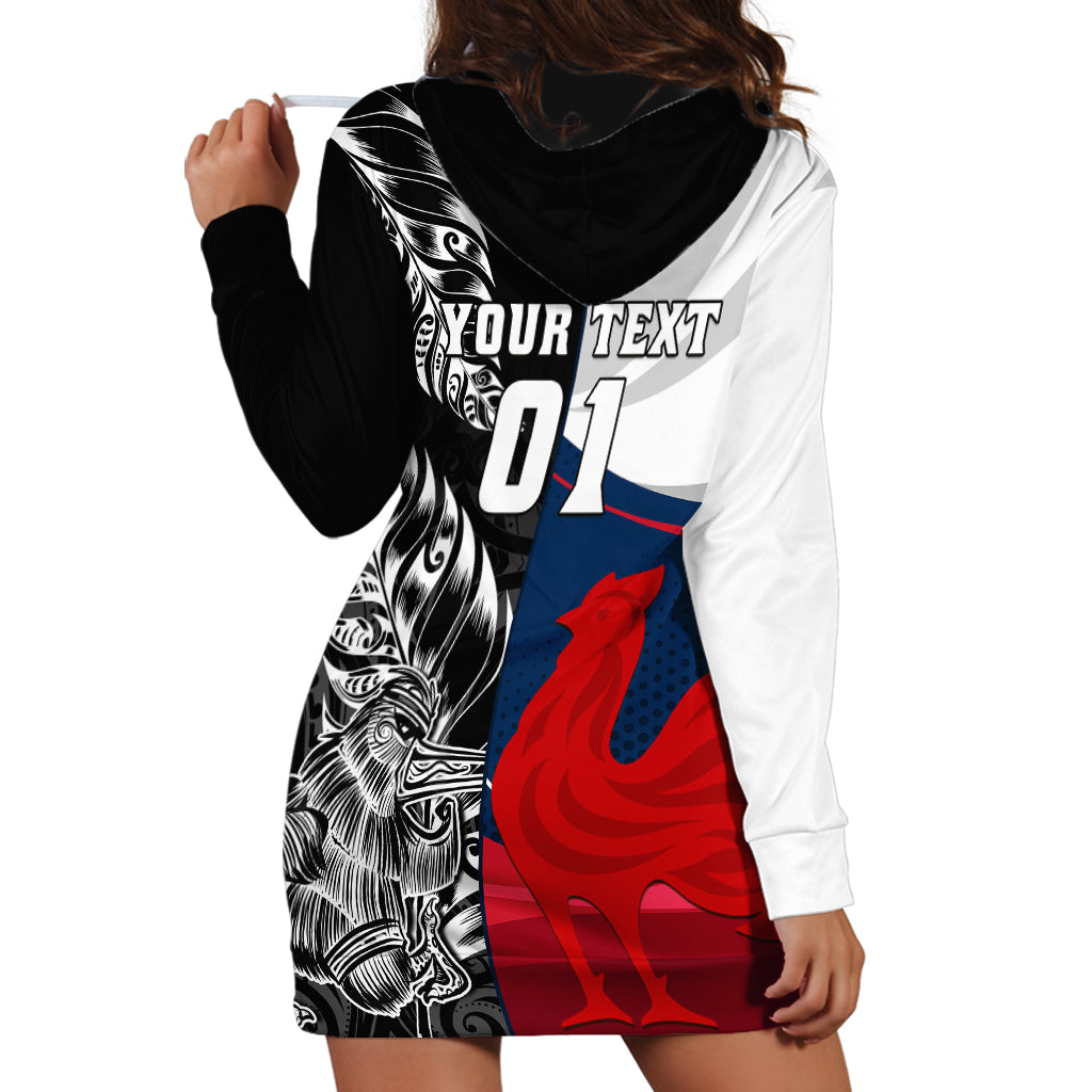 Custom New Zealand And France Rugby Hoodie Dress XV de France Kiwi Silver Fern 2023 World Cup LT01 - Polynesian Pride