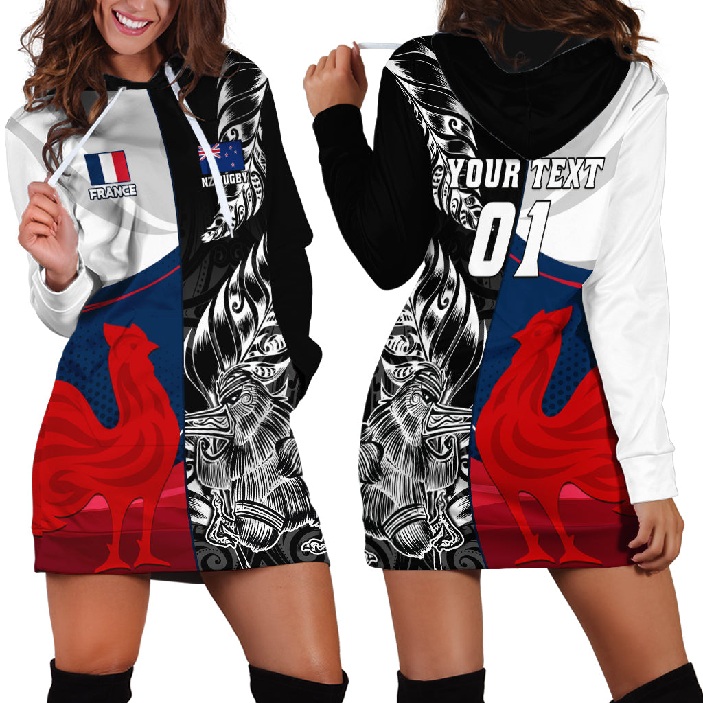 Custom New Zealand And France Rugby Hoodie Dress XV de France Kiwi Silver Fern 2023 World Cup LT01 - Polynesian Pride