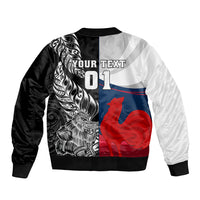 Custom New Zealand And France Rugby Sleeve Zip Bomber Jacket XV de France Kiwi Silver Fern 2023 World Cup LT01 - Polynesian Pride