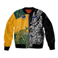 Custom New Zealand And Australia Rugby Bomber Jacket Wallabies Kiwi Silver Fern 2023 World Cup LT01 Unisex Black - Polynesian Pride