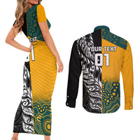 Custom New Zealand And Australia Rugby Couples Matching Short Sleeve Bodycon Dress and Long Sleeve Button Shirts Wallabies Kiwi Silver Fern 2023 World Cup LT01 - Polynesian Pride