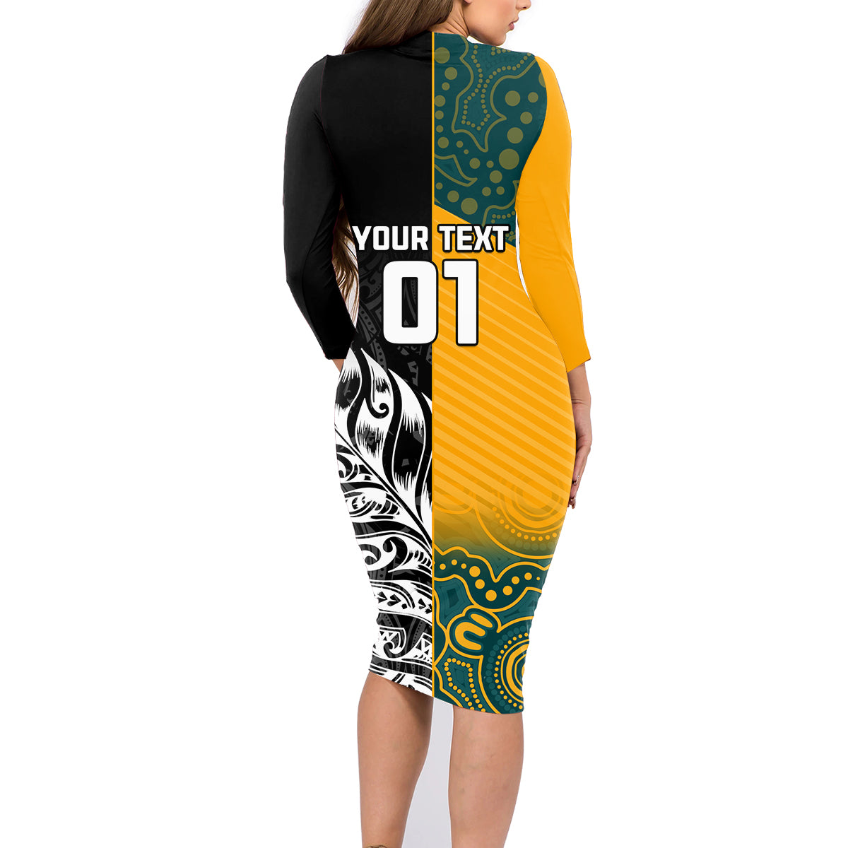 Custom New Zealand And Australia Rugby Family Matching Long Sleeve Bodycon Dress and Hawaiian Shirt Wallabies Kiwi Silver Fern 2023 World Cup LT01 - Polynesian Pride