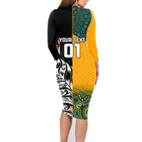 Custom New Zealand And Australia Rugby Family Matching Long Sleeve Bodycon Dress and Hawaiian Shirt Wallabies Kiwi Silver Fern 2023 World Cup LT01 - Polynesian Pride
