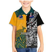 Custom New Zealand And Australia Rugby Family Matching Mermaid Dress and Hawaiian Shirt Wallabies Kiwi Silver Fern 2023 World Cup LT01 Son's Shirt Black - Polynesian Pride