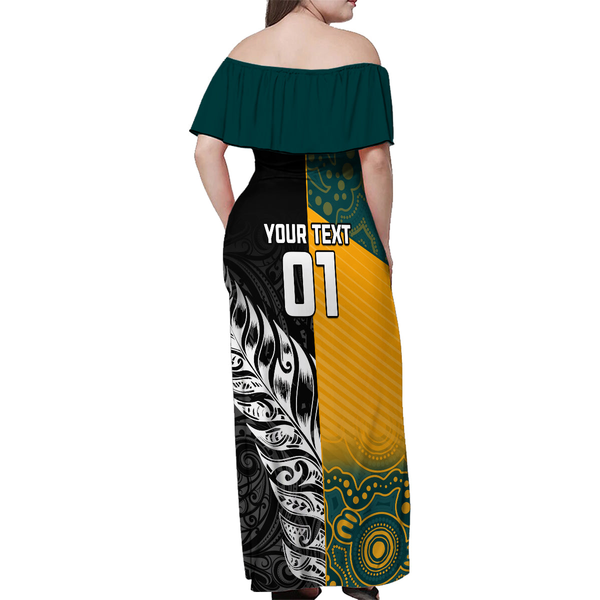 Custom New Zealand And Australia Rugby Family Matching Off Shoulder Maxi Dress and Hawaiian Shirt Wallabies Kiwi Silver Fern 2023 World Cup LT01 - Polynesian Pride