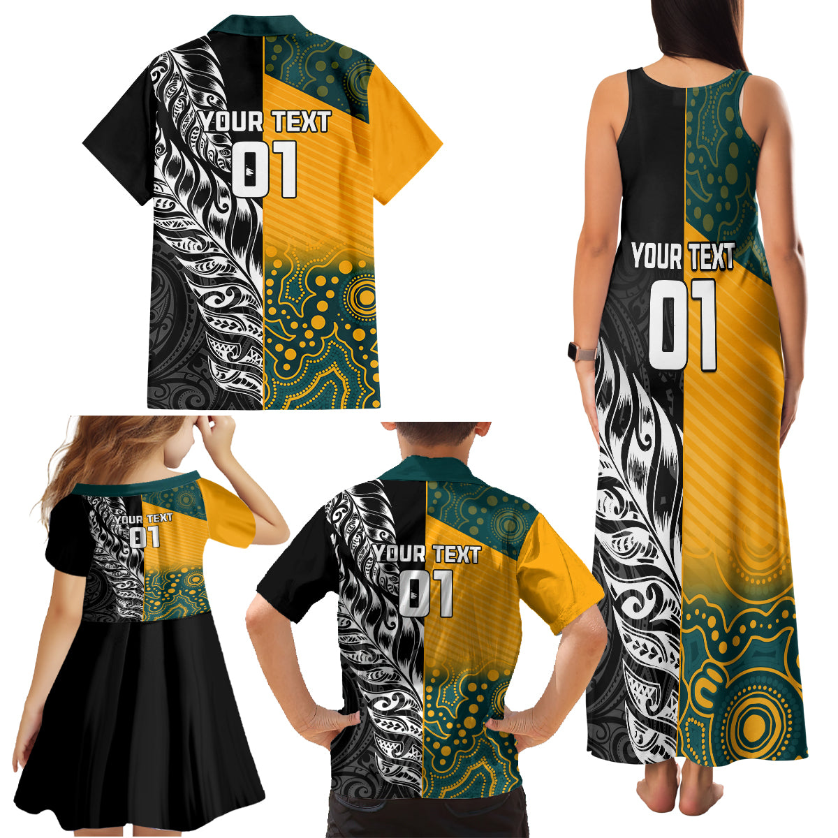 Custom New Zealand And Australia Rugby Family Matching Tank Maxi Dress and Hawaiian Shirt Wallabies Kiwi Silver Fern 2023 World Cup LT01 - Polynesian Pride