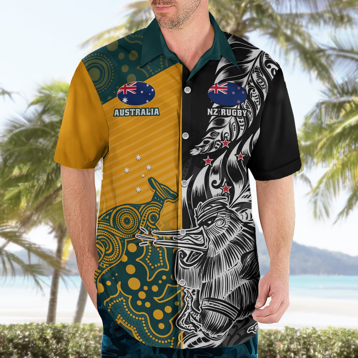 Custom New Zealand And Australia Rugby Hawaiian Shirt Wallabies Kiwi Silver Fern 2023 World Cup LT01 - Polynesian Pride