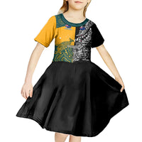 Custom New Zealand And Australia Rugby Kid Short Sleeve Dress Wallabies Kiwi Silver Fern 2023 World Cup LT01 - Polynesian Pride