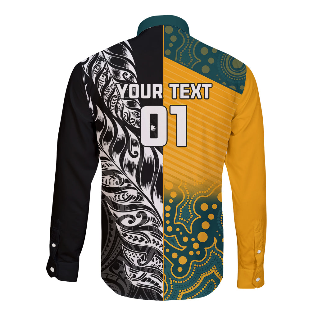 Custom New Zealand And Australia Rugby Long Sleeve Button Shirt Wallabies Kiwi Silver Fern 2023 World Cup LT01 - Polynesian Pride