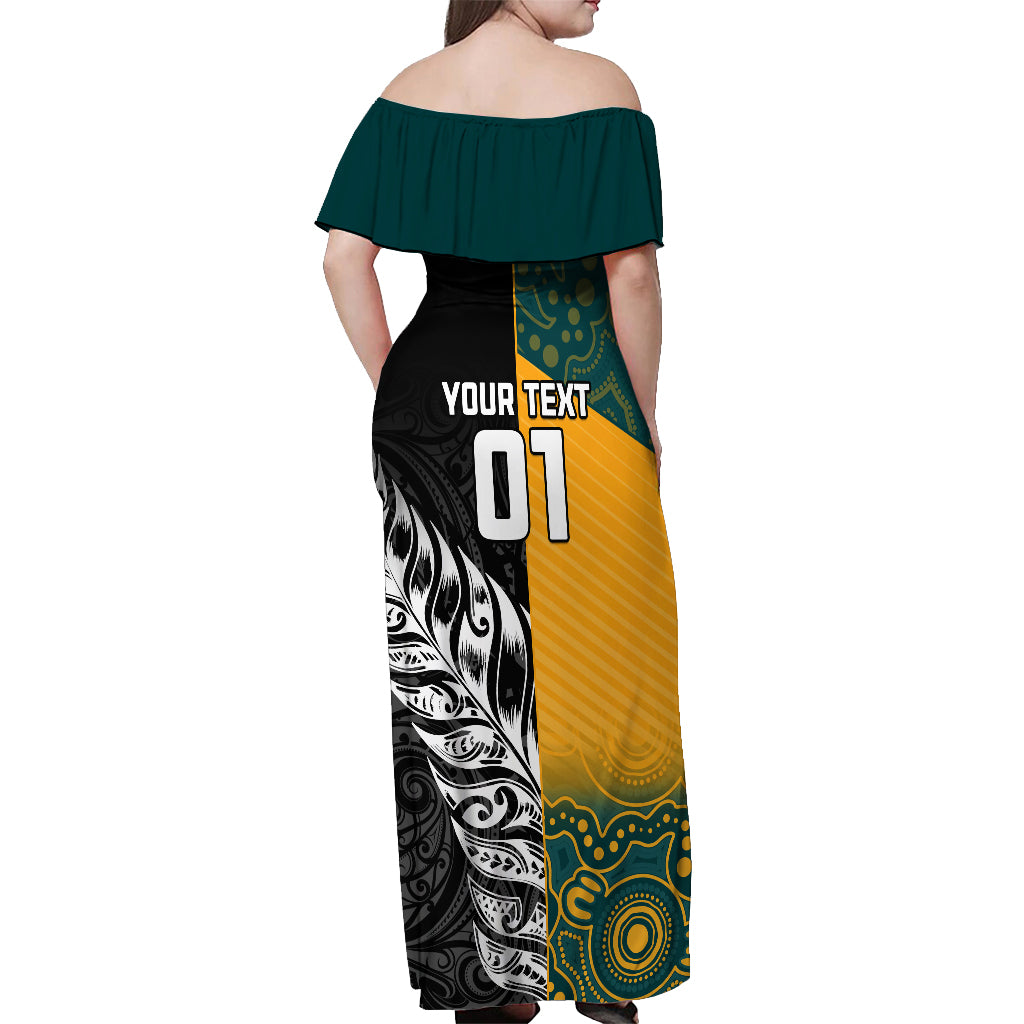 Custom New Zealand And Australia Rugby Off Shoulder Maxi Dress Wallabies Kiwi Silver Fern 2023 World Cup LT01 - Polynesian Pride