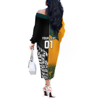 Custom New Zealand And Australia Rugby Off The Shoulder Long Sleeve Dress Wallabies Kiwi Silver Fern 2023 World Cup LT01 - Polynesian Pride