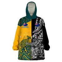 Custom New Zealand And Australia Rugby Wearable Blanket Hoodie Wallabies Kiwi Silver Fern 2023 World Cup LT01 One Size Black - Polynesian Pride