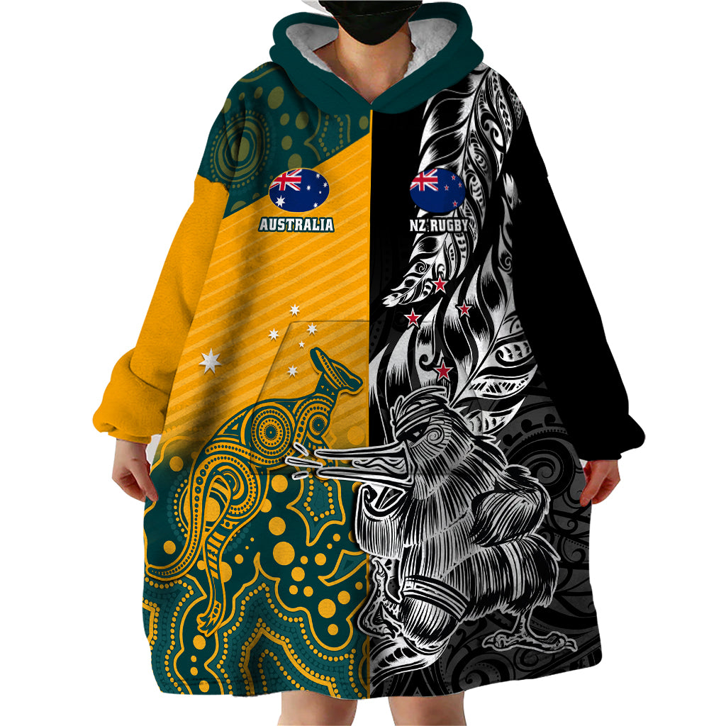 Custom New Zealand And Australia Rugby Wearable Blanket Hoodie Wallabies Kiwi Silver Fern 2023 World Cup LT01 - Polynesian Pride