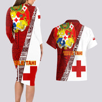 Tonga Rugby Couples Matching Long Sleeve Bodycon Dress and Hawaiian Shirt Tongan Go 2023 World Cup LT01 - Polynesian Pride