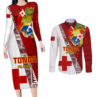 Tonga Rugby Couples Matching Long Sleeve Bodycon Dress and Long Sleeve Button Shirts Tongan Go 2023 World Cup LT01 Red - Polynesian Pride