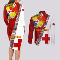 Tonga Rugby Couples Matching Long Sleeve Bodycon Dress and Long Sleeve Button Shirts Tongan Go 2023 World Cup LT01 - Polynesian Pride