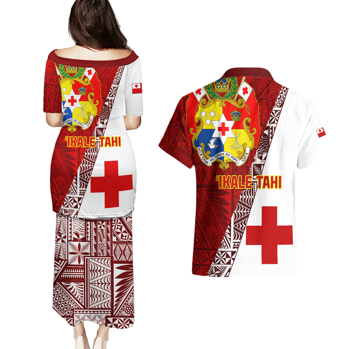 Tonga Rugby Couples Matching Puletasi Dress and Hawaiian Shirt Tongan Go 2023 World Cup LT01 - Polynesian Pride