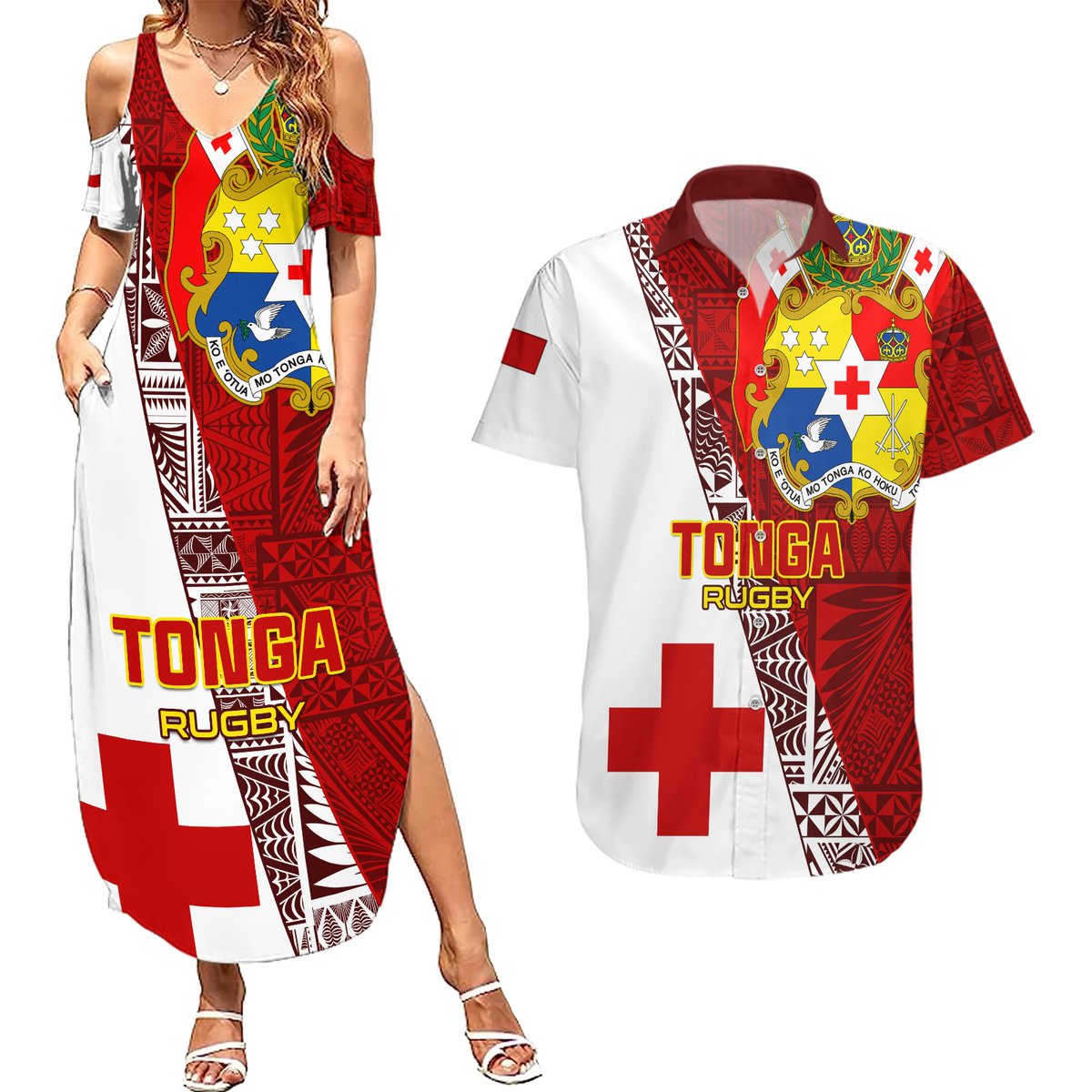Tonga Rugby Couples Matching Summer Maxi Dress and Hawaiian Shirt Tongan Go 2023 World Cup LT01 Red - Polynesian Pride