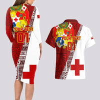 Custom Tonga Rugby Couples Matching Long Sleeve Bodycon Dress and Hawaiian Shirt Tongan Go 2023 World Cup LT01 - Polynesian Pride