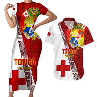 Custom Tonga Rugby Couples Matching Short Sleeve Bodycon Dress and Hawaiian Shirt Tongan Go 2023 World Cup LT01 Red - Polynesian Pride