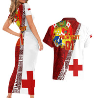 Custom Tonga Rugby Couples Matching Short Sleeve Bodycon Dress and Hawaiian Shirt Tongan Go 2023 World Cup LT01 - Polynesian Pride