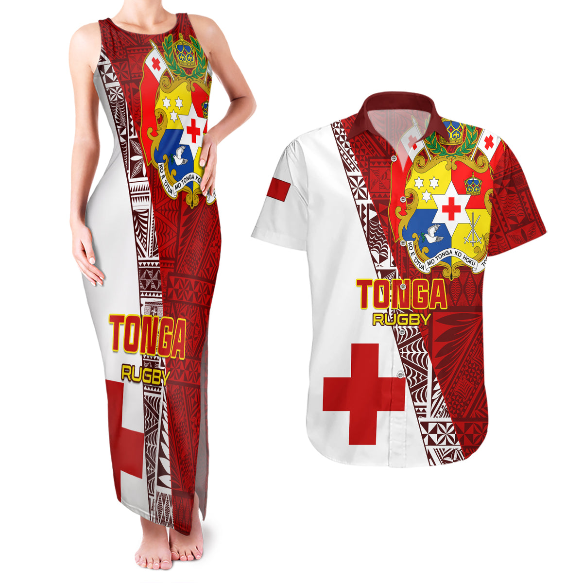 Custom Tonga Rugby Couples Matching Tank Maxi Dress and Hawaiian Shirt Tongan Go 2023 World Cup LT01 Red - Polynesian Pride