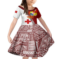 Custom Tonga Rugby Family Matching Mermaid Dress and Hawaiian Shirt Tongan Go 2023 World Cup LT01 Daughter's Dress Red - Polynesian Pride