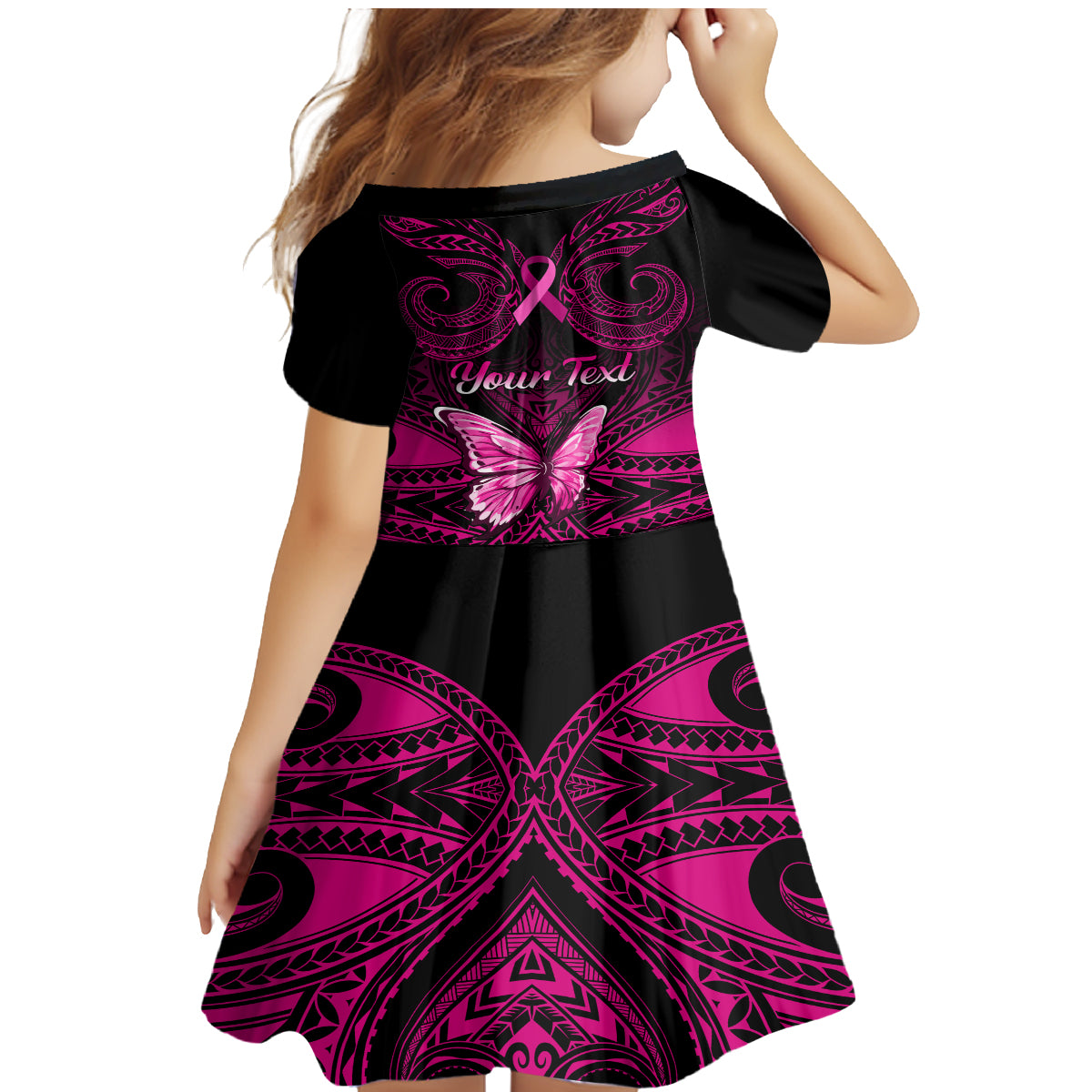 Personalised Pink Out Family Matching Mermaid Dress and Hawaiian Shirt Breast Cancer Awareness Polynesian Pattern Black Version LT01 - Polynesian Pride