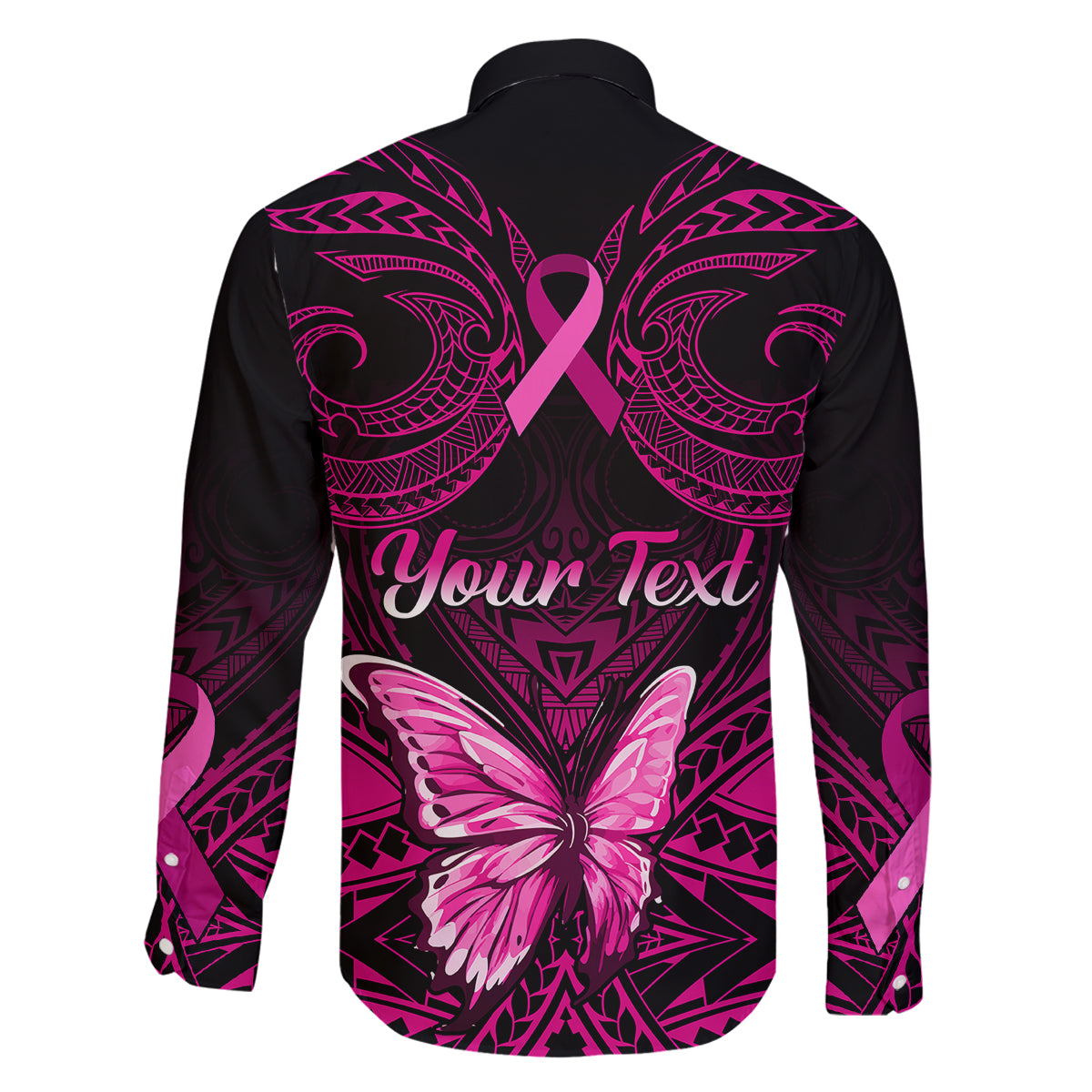 Personalised Pink Out Family Matching Mermaid Dress and Hawaiian Shirt Breast Cancer Awareness Polynesian Pattern Black Version LT01 - Polynesian Pride