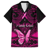 Personalised Pink Out Family Matching Off Shoulder Long Sleeve Dress and Hawaiian Shirt Breast Cancer Awareness Polynesian Pattern Black Version LT01 Dad's Shirt - Short Sleeve Black - Polynesian Pride