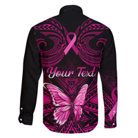 Personalised Pink Out Family Matching Off Shoulder Long Sleeve Dress and Hawaiian Shirt Breast Cancer Awareness Polynesian Pattern Black Version LT01 - Polynesian Pride
