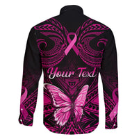 Personalised Pink Out Family Matching Off Shoulder Maxi Dress and Hawaiian Shirt Breast Cancer Awareness Polynesian Pattern Black Version LT01 - Polynesian Pride