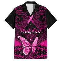 Personalised Pink Out Family Matching Short Sleeve Bodycon Dress and Hawaiian Shirt Breast Cancer Awareness Polynesian Pattern Black Version LT01 Dad's Shirt - Short Sleeve Black - Polynesian Pride