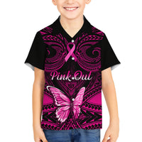 Personalised Pink Out Family Matching Short Sleeve Bodycon Dress and Hawaiian Shirt Breast Cancer Awareness Polynesian Pattern Black Version LT01 Son's Shirt Black - Polynesian Pride