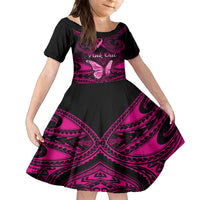 Personalised Pink Out Family Matching Summer Maxi Dress and Hawaiian Shirt Breast Cancer Awareness Polynesian Pattern Black Version LT01 Daughter's Dress Black - Polynesian Pride